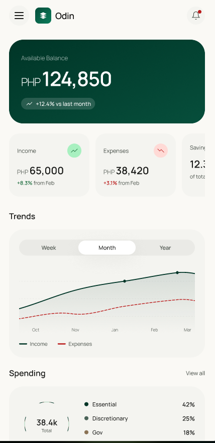 Odin financial dashboard overview