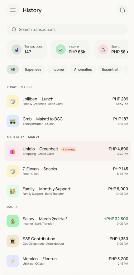 Odin transaction history